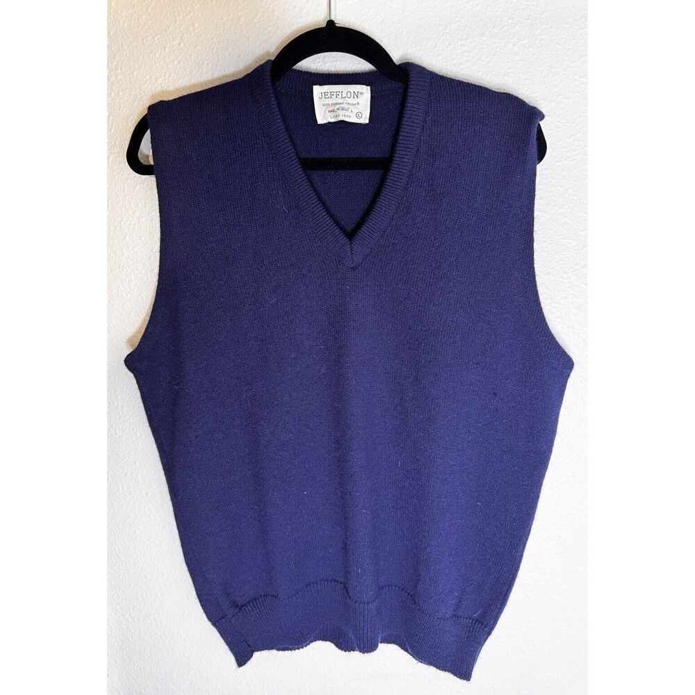 VTG Lord Jeff Men's Blue 70s Jefflon Knit Sweater Vest Sz L